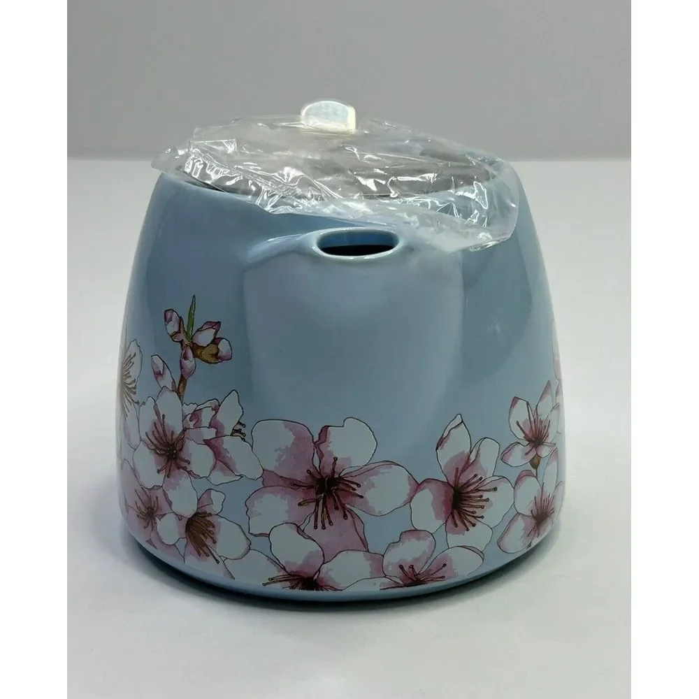 New Alfred Ceramic + Stainless Steel Teapot 20 oz Blue‎ Floral Cherry Blossom